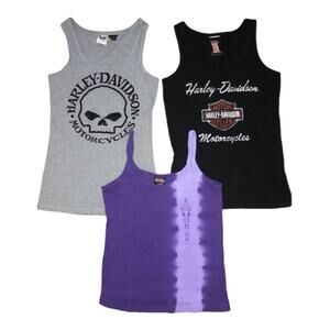 Harley Davidson T-shirt bundle of 3 tank tops black gray & purple  large